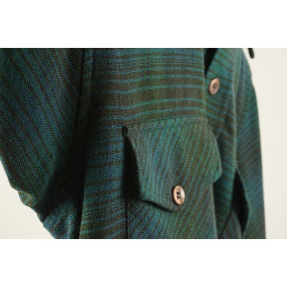 Vintage 1980s Shadow Plaid Wool Board Shirt Mens Medium Blue Green Woven Brushed - Picture 15 of 15